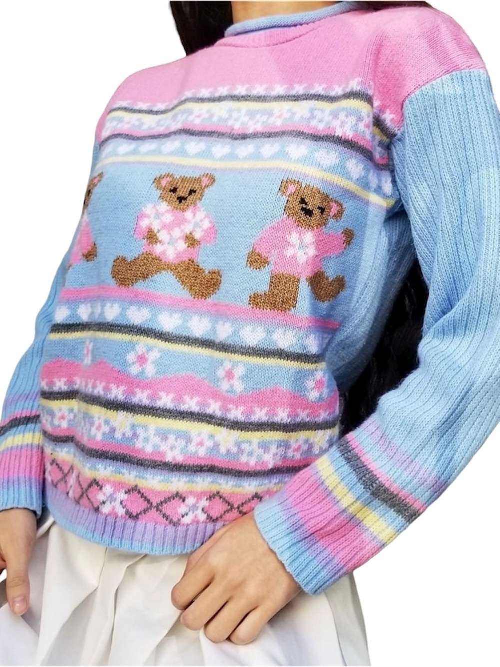 Vintage Kawaii Pink and Blue Teddy Bear Sweater